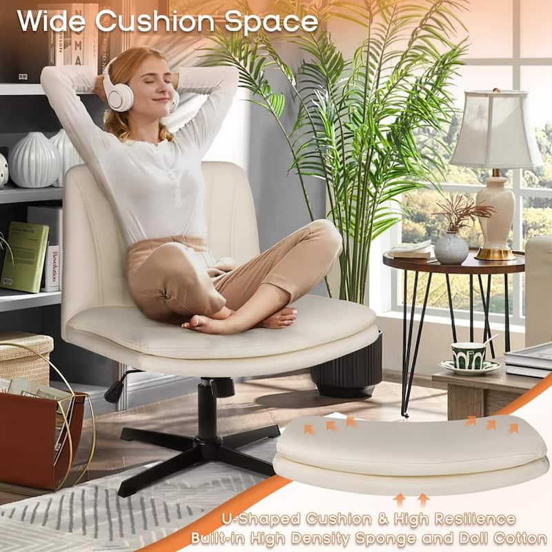 BOSSIN Criss Cross Chair Armless Office Desk Chair No Wheels,PU Leather Padded Modern Swivel Vanity Chair office chair