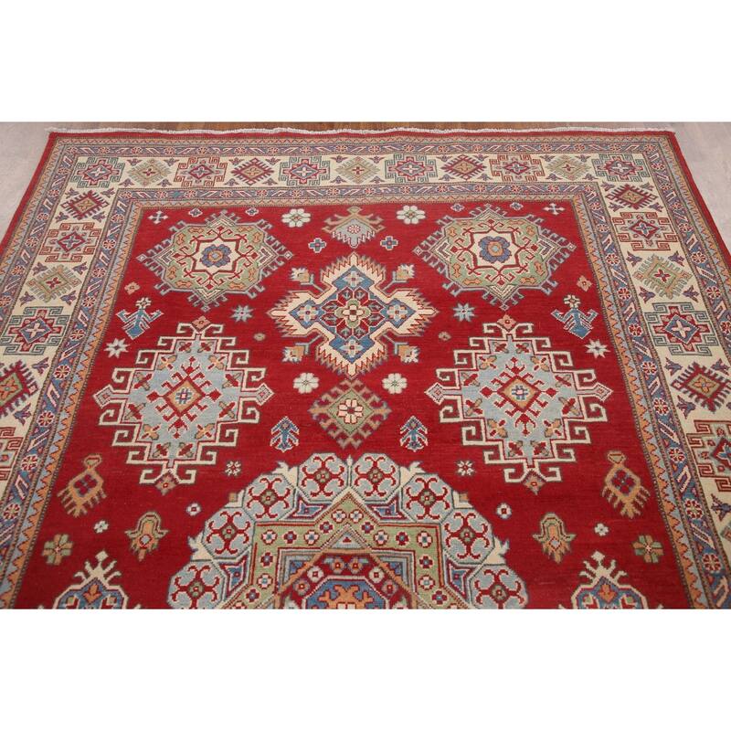Hand Knotted Oriental 100% Wool Carpet Traditional Geometric Red Kazak Area Rug - 10' 5'' X 6' 3''