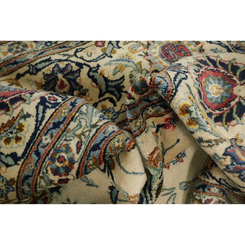 Hand Knotted Oriental 100% Wool Carpet Traditional All-Over Beige & Ivories Kashan Area Rug - 13' 7'' X 9' 7''