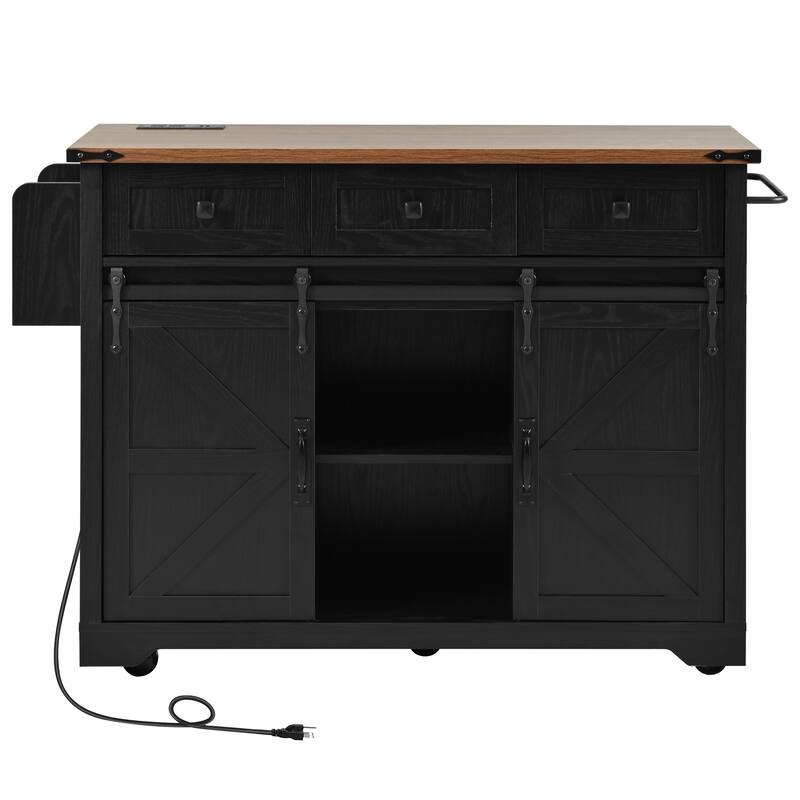 53.7" Farmhouse Kitchen Island With Power Outlet(no include stool)