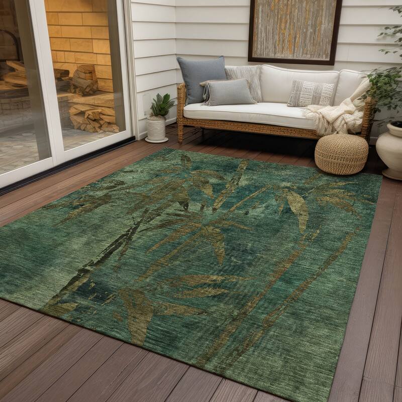 Machine Washable Indoor/ Outdoor Modern Floral Chantille Rug