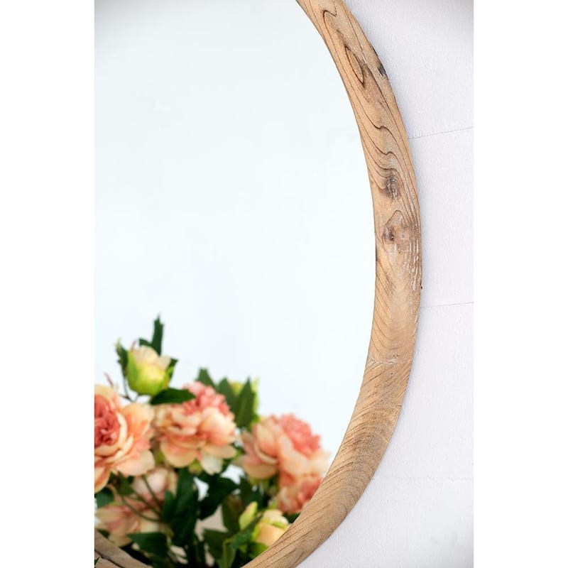 HomeRoots 28" Natural Rustic Brown Wood Frame Round Wall Mounted Accent Mirror - 27.6