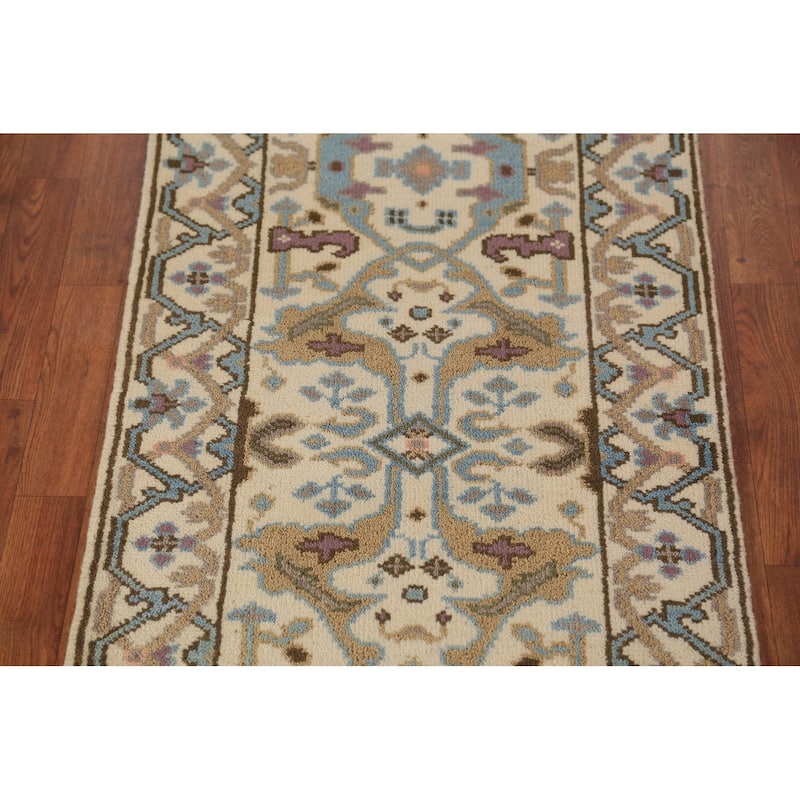 All-Over Floral Oushak Indian Runner Rug Hand-Knotted Wool Carpet - 2'6"x 7'9"