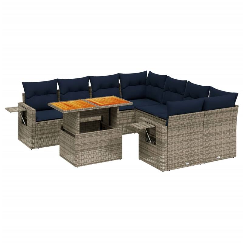 vidaXL Patio Sofa Set with Cushions Outdoor Furniture 9 Piece Poly Rattan - 24.4 x 24.4 x 27.2