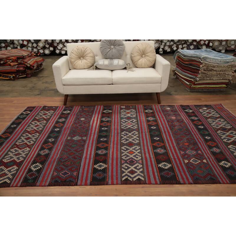 Hand Woven Oriental 100% Wool Carpet Southwestern Tribal Multi-Colored Kilim Area Rug - 9' 8'' X 5' 4''