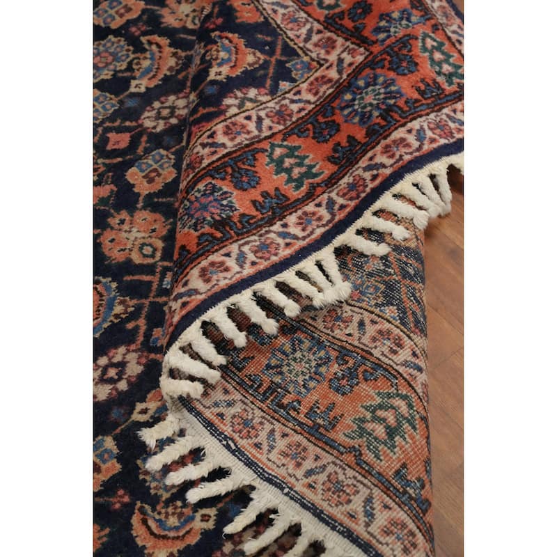 Hand Knotted Oriental 100% Wool Carpet Traditional Floral Navy Blue & Blues Tabriz Area Rug - 10' 0'' X 5' 2''