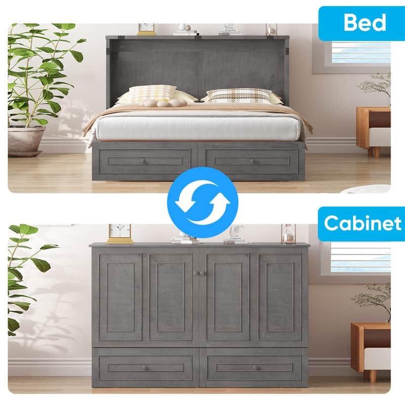 Mixoy Queen Modern Murphy Bed Chest with Mattress and Storage Drawer