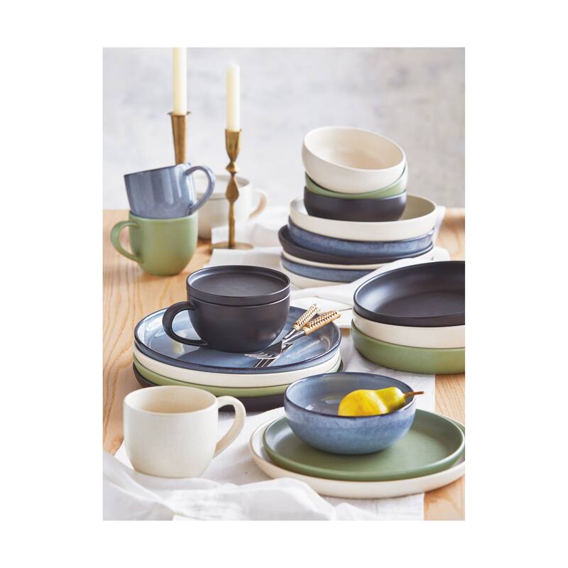 Logan Dinner Serving Bowl Stoneware Dishwasher Safe Black, 9 inch, 41 oz, Set 4