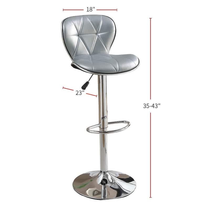 Silver / Grey Faux Leather PVC Stool Counter Height Chairs Set of 2 Adjustable Height bar Stools Chrome Base.