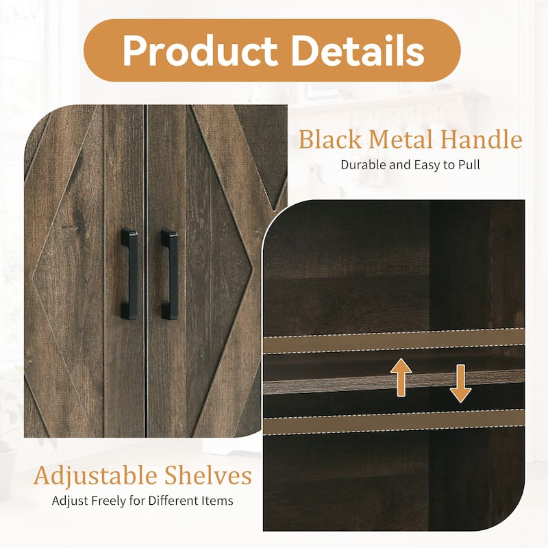 Barn Door Buffets Storage Cabinet Sideboards with 3 Drawers