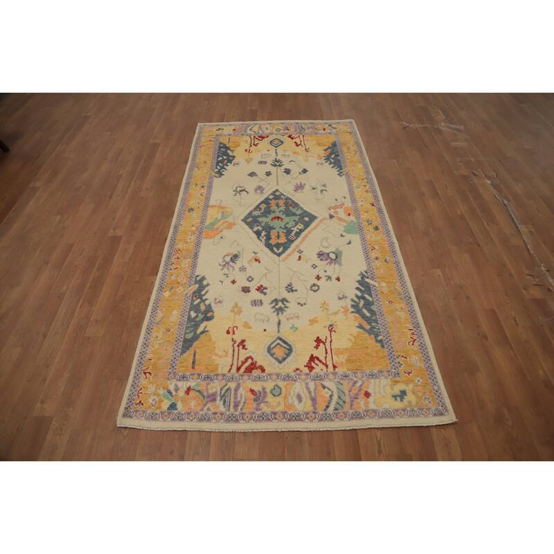Hand Knotted Oriental 100% Wool Carpet Transitional Geometric Beige & Ivories Oushak Area Rug - 7' 8'' X 3' 10''