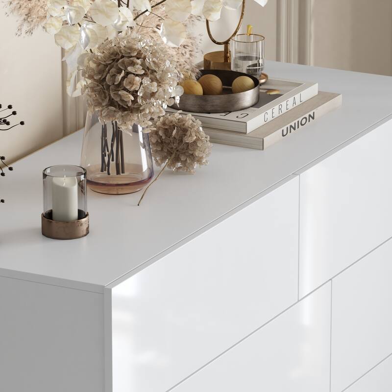 Sleek High Gloss White Eight-Drawer Dresser, Storage Unit Chest