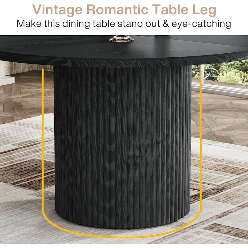 Round Dining Table for 4, Farmhouse Kitchen Table with Metal Base (Chairs Not Included)