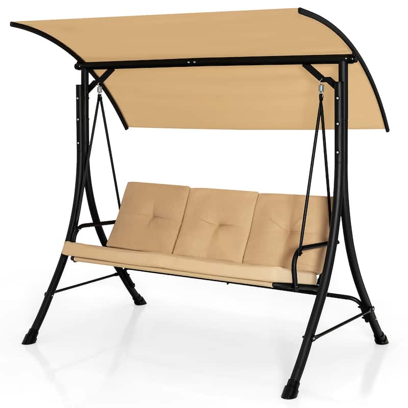 Costway 3-Seat Outdoor Porch Swing Adjustable Canopy Padded Cushions - See Details - Beige