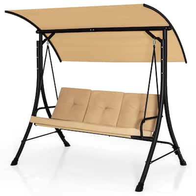Costway 3-Seat Outdoor Porch Swing Adjustable Canopy Padded Cushions - See Details