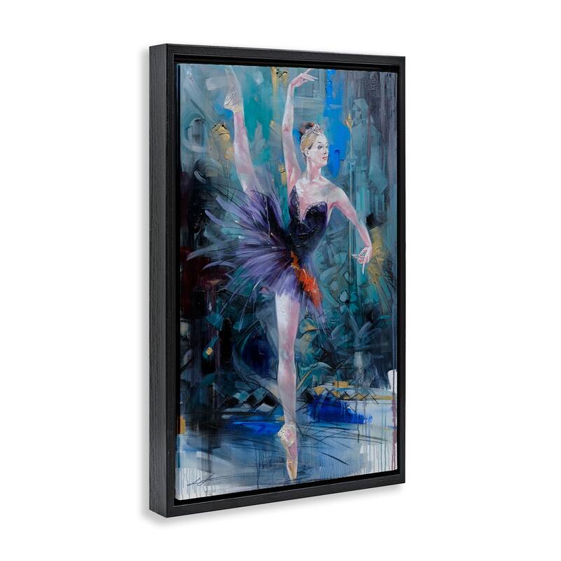 Stupell Vivid Ballet Dancer on Blue Framed Floater Canvas Wall Art Design By Lucille Lee