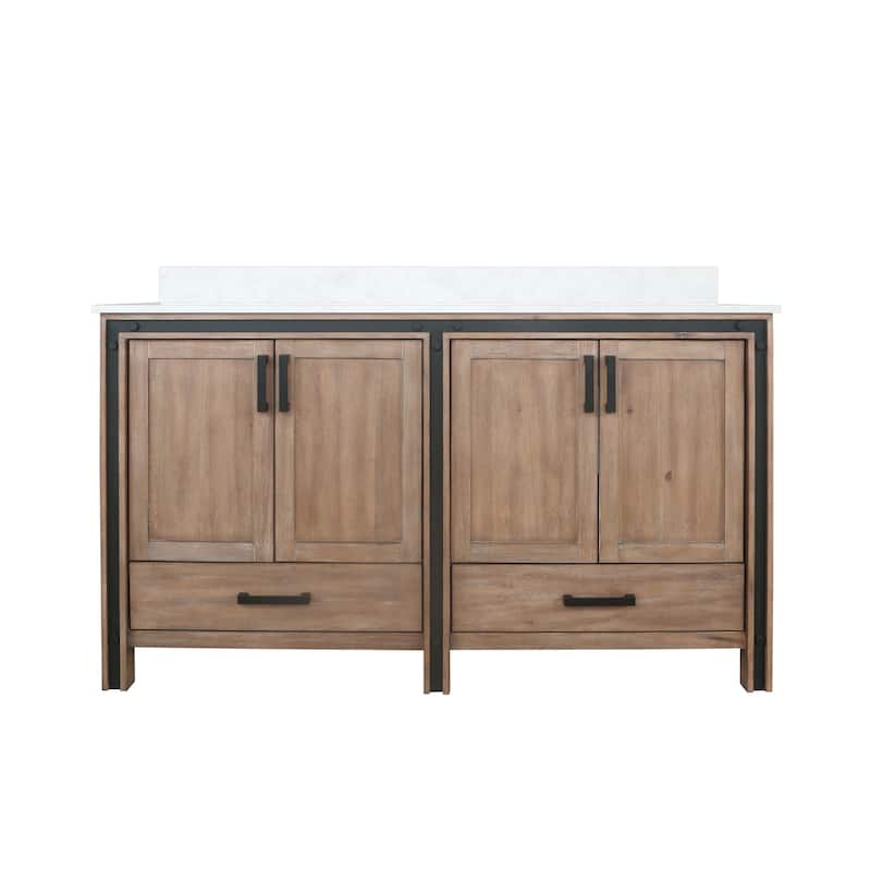 Ziva Bath Vanity and White Quartz Top - Rustic Barnwood - 60 Inch