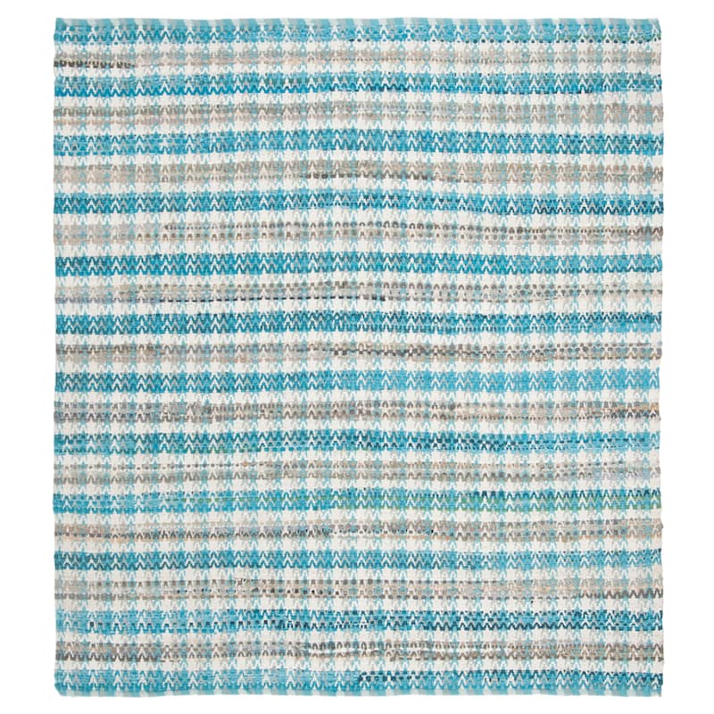 SAFAVIEH Handmade Flatweave Montauk Hermanda Casual Cotton Rug - 6' Square - Aqua/Multi