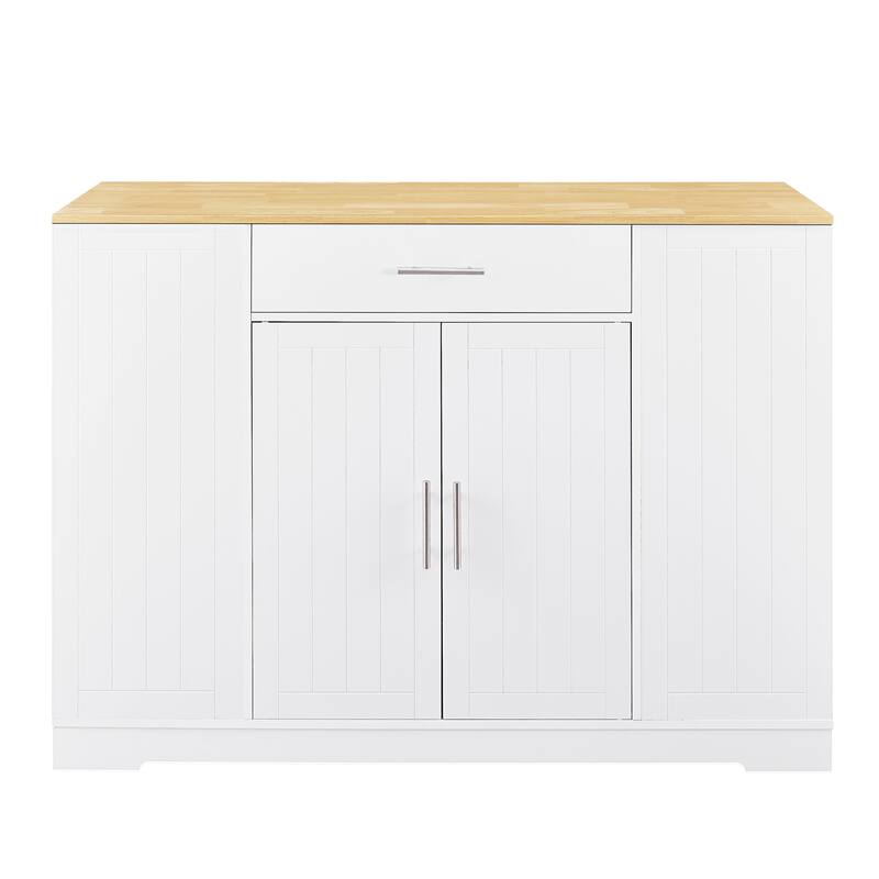 Anmytek 53 Inch Modern Farmhouse Kitchen Storage Island with Drawers Trash Can Storage White
