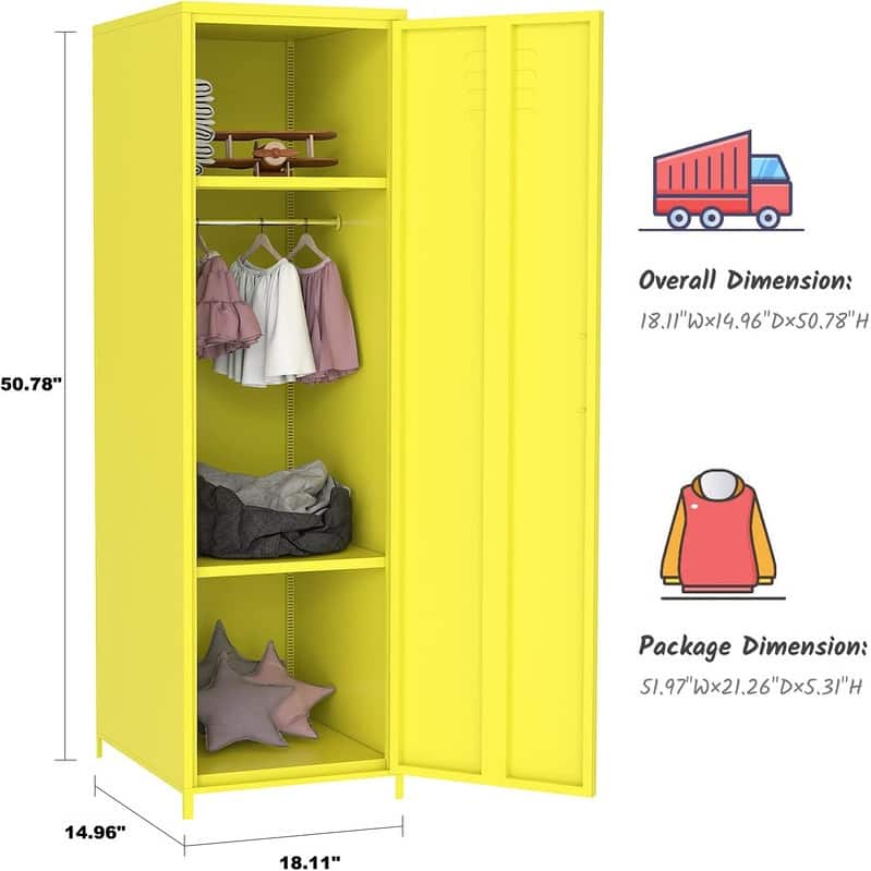 Metal Armoires Locker Cabinet for Kid with Hanging Rod and Shelves
