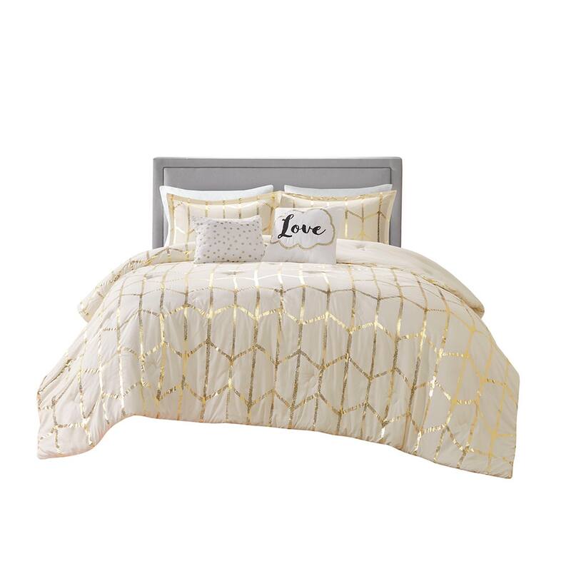GDF Studio - Raina Metallic Printed Comforter Set with Decorative Pillows