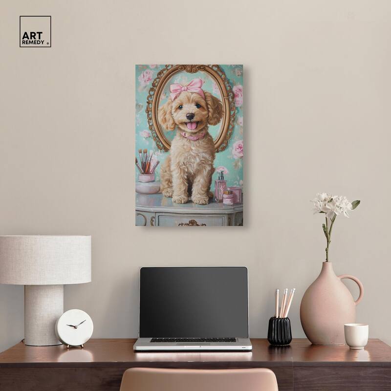 Puppy at the Vanity Canvas by Art Remedy, Gallery Wrapped