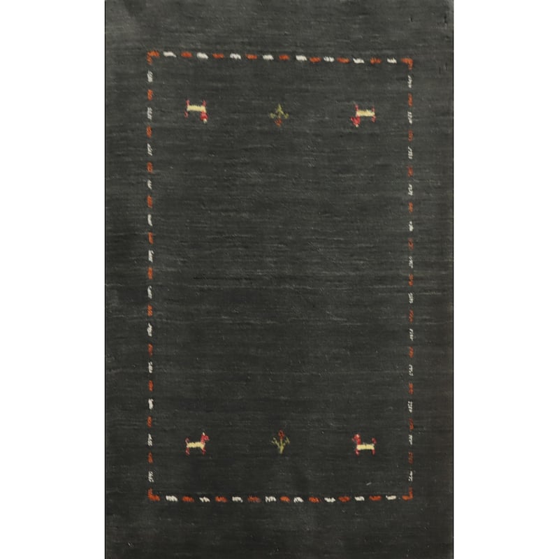 Hand Knotted Oriental 100% Wool Carpet Tribal Animal Pictorial Greys & Charcoal Gabbeh Area Rug - 3' 0'' X 2' 0''