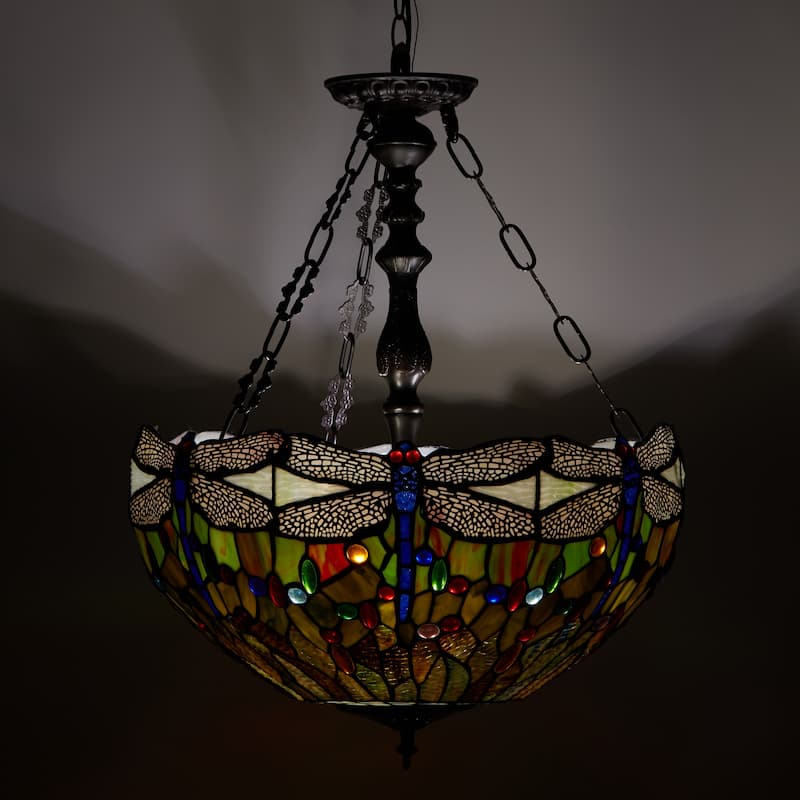 Evelyn River of Goods Multicolor Stained Glass 19.25-Inch Pendant Light with Adjustable Hanging Cord - 19.25" x 19.25" x 25.5"