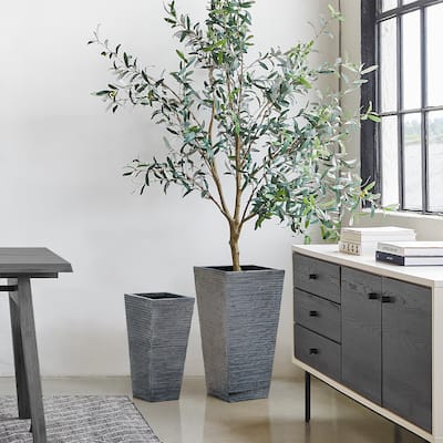 Grey Stone Finish Tall Tapered Square MgO Planter (Set of 2)