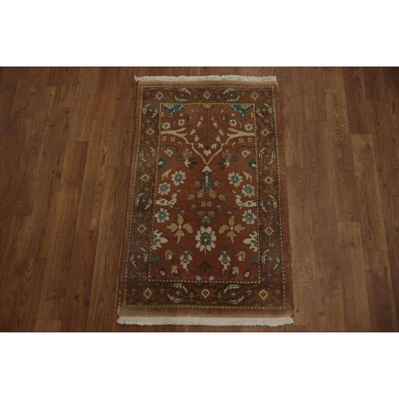 Hand Knotted Oriental 100% Wool Carpet Traditional All-Over Brown Ziegler Area Rug - 3' 0'' X 1' 11''