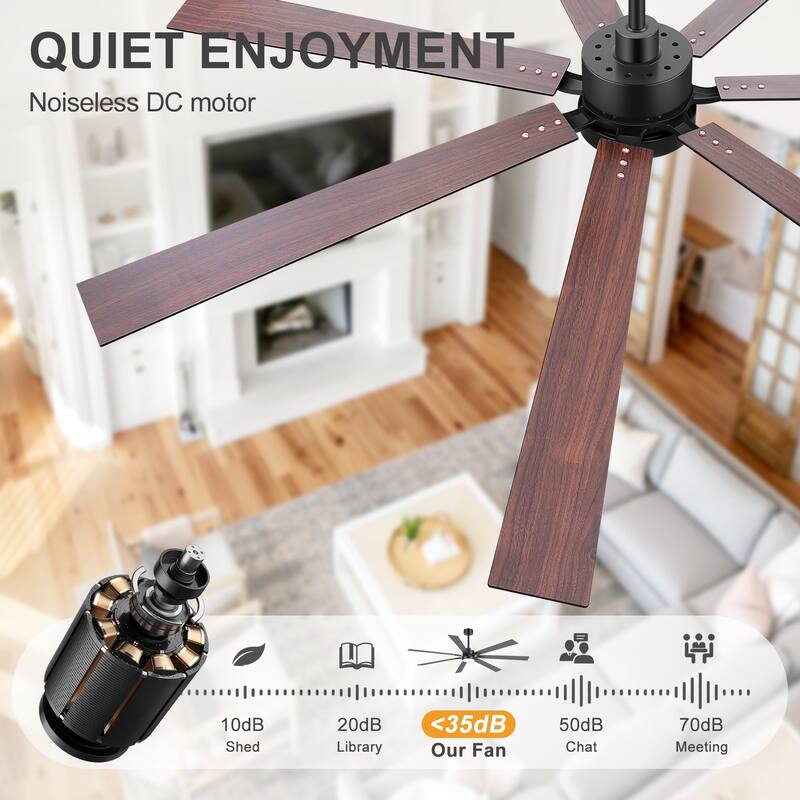 Large 72" Reversible 7-Blade Integrated Ceiling Fan with LED Light and Remote