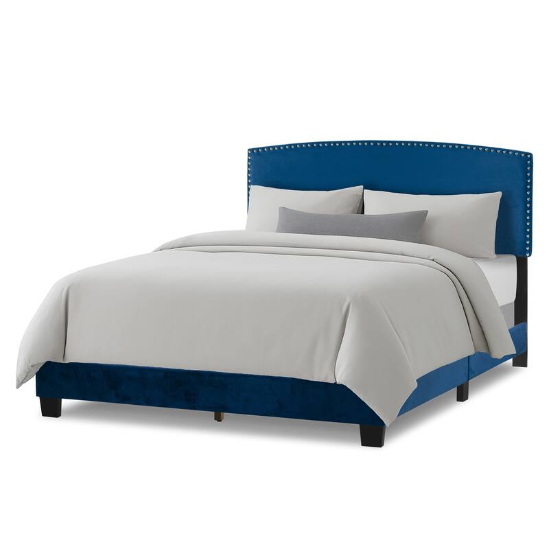 Ausca Fabric Queen Bed with Nail Head Trim - Blue