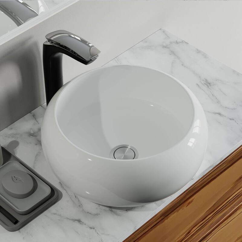 Dowell Ceramic Vessel Sink, Globe, Gloss White - 16Wx16Dx6H