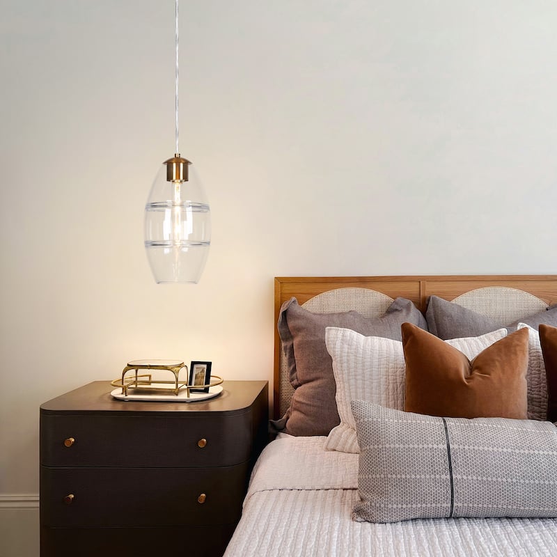 Modern Gold 1-Light Glass Pendant Light for Kitchen Island Dining Room - D6.7"xH12.6"