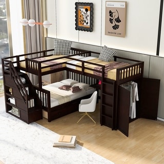 Stylish Design & L-Shaped Bunk Bed With 3 Beds for Space-saving, Maximized Storage Space