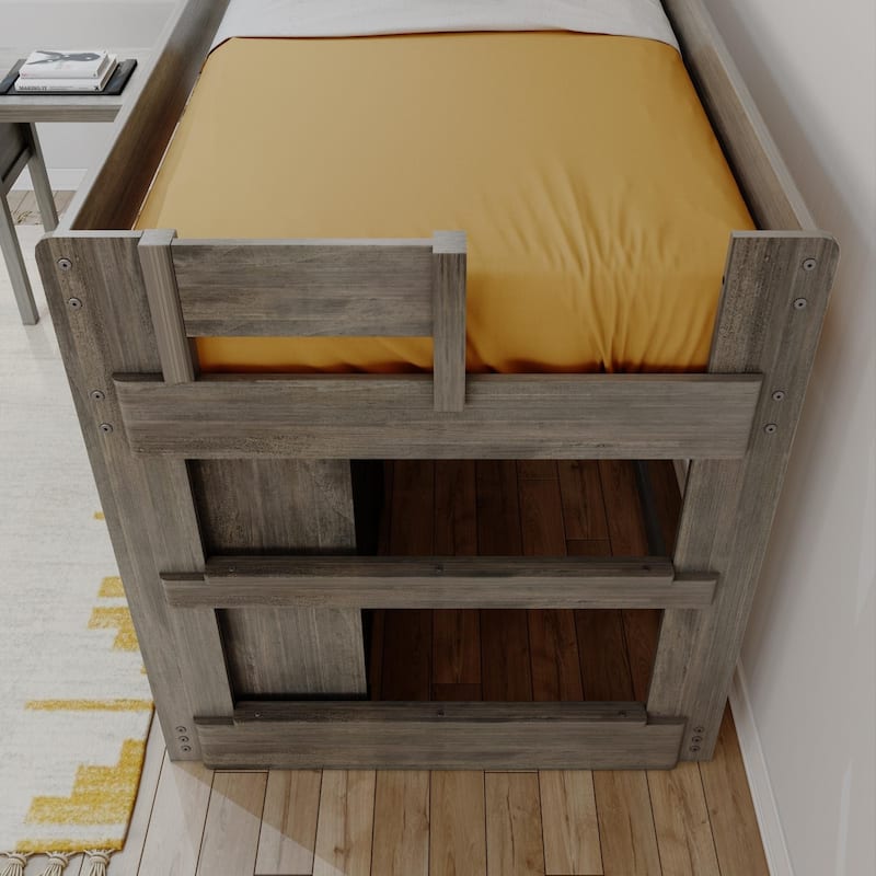 Max and Lily Farmhouse Twin Low Loft with Dresser, Bookcase and Desk