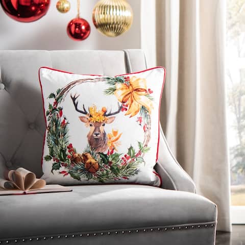 SAFAVIEH Cranberry Reindeer 18-inch Decorative Pillow