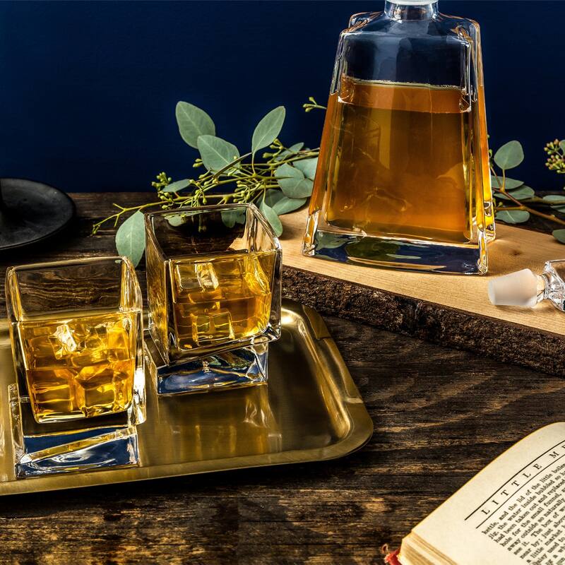 JoyJolt Carre Square Whiskey Glasses, 10 Oz Set of 2 Old Fashioned Glasses - 10 oz