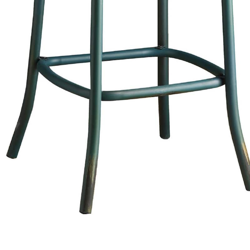 Chad 29 Inch Modern Bar Height Chair, Footrest, X Backrest, Green, Oak Wood