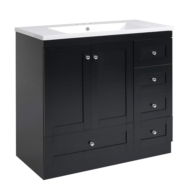 GDFStudio - Vega Wood & Ceramic 36" Shaker Style Bathroom Vanity with Sink, 4 Drawers & 2 Doors