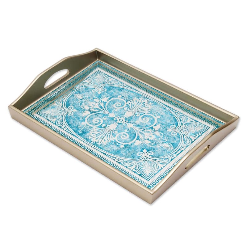 Novica Handmade Floral Marvel In Silver Reverse Painted Glass Tray