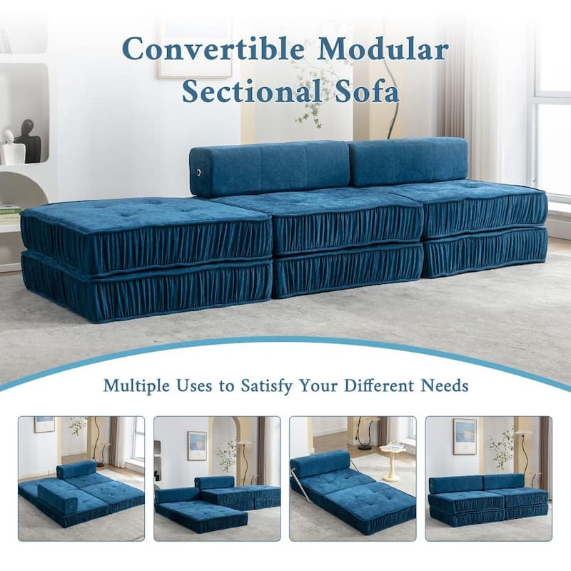 Modern Convertible Modular Sectional Sofa, Minimalist Chenille Sofas Couches