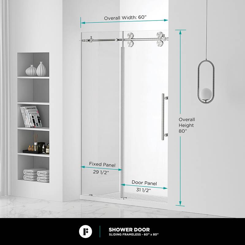 Fine Fixtures Frameless Clear Sliding Bathroom Shower Door