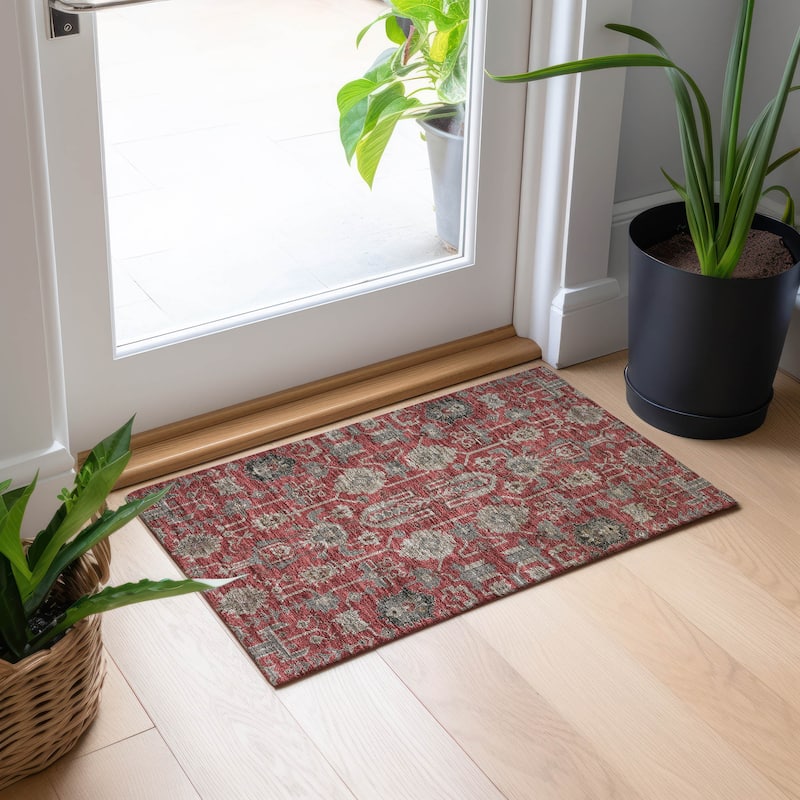 Machine Washable Indoor/ Outdoor Chantille Traditional Boho Rug - Red - 1'8" x 2'6"