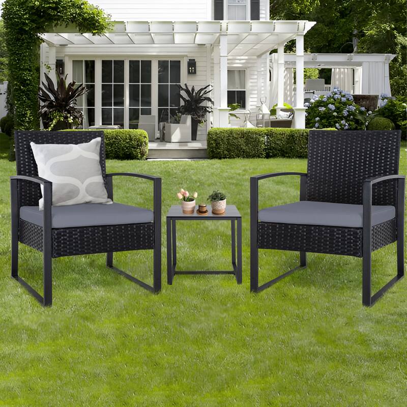 3-Pieces Wicker Patio Conversation Set Outdoor Chairs with Cushions
