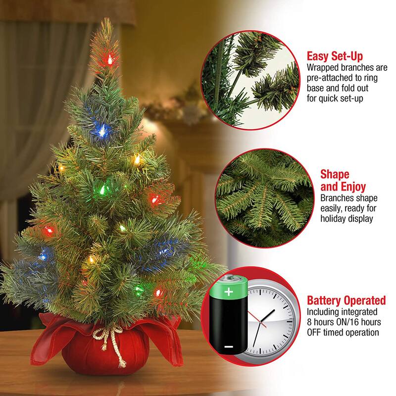 National Tree Company 2 Ft Artificial Christmas Majestic Fir w/ Colored Lights - 2.82