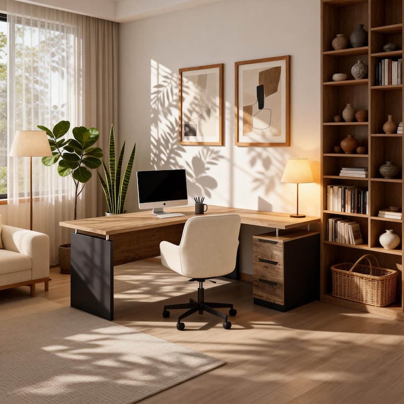 WESOME 63-inch L Shaped Executive Desk, Industrial Modern Office Desk with 3 Storage Drawers