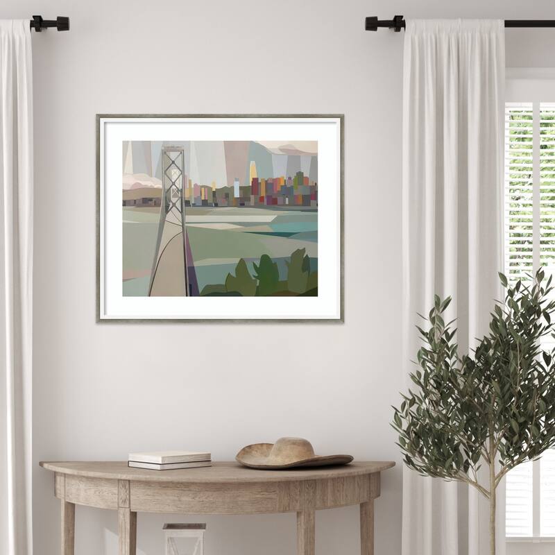 The City From Afar by Melba Browne Wood Framed Wall Art Print - Lucie Silver White
