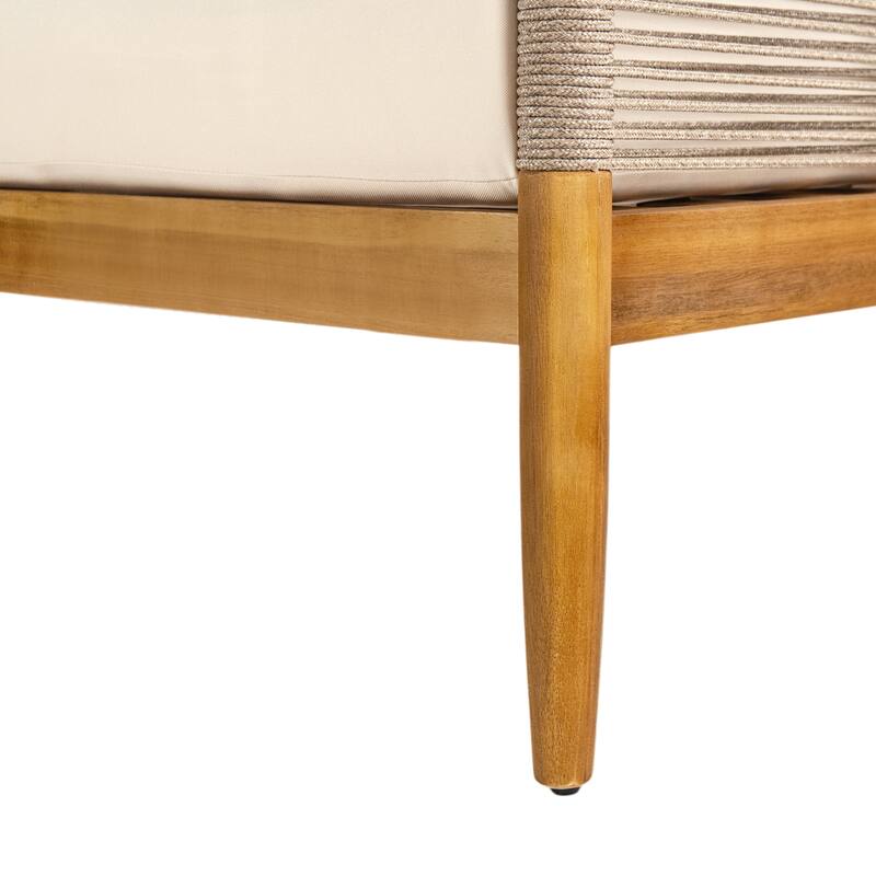 Christopher Knight Home - 4-Piece Patio Conversation Set with Woven Rope Loveseat, Cushions & Acacia Wood Coffee Table