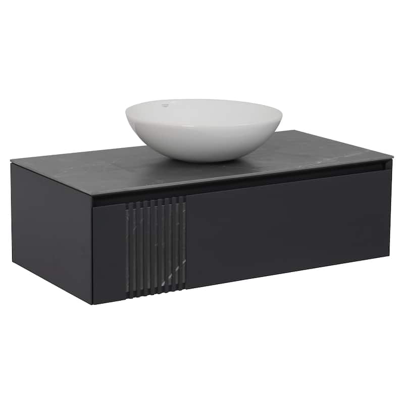 Modern Wall-Mount Bathroom Vanity with Washbasin Manhattan Concrete Non-Toxic MDF-40"-Omega R-line 32" - Grey - 40+14B - Matte